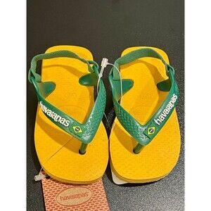 NWT Havaianas Child Sling Back Flip Flop Brasil 6C Green/Yellow